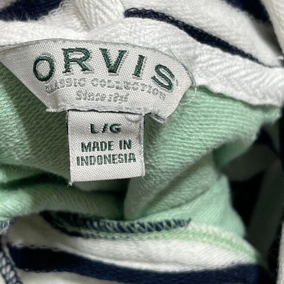 Orvis Women's Pullover Top Shirt Stripe Hoodie Long Sleeve Green White Size L La - Picture 4 of 9